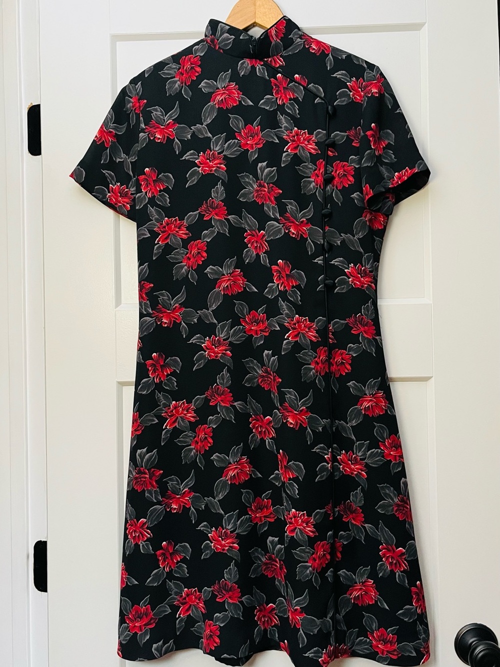 Evan Picone Black Floral Dress Cheongsam Style Mandarin size 10 90s Y2K grunge